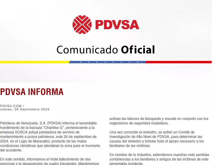 Naufragio de una barcaza deja dos fallecidos y cuatro desaparecidos en Zulia