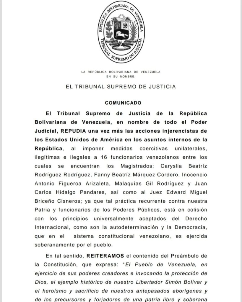 Comunicado del Tribunal Supremo de Justicia