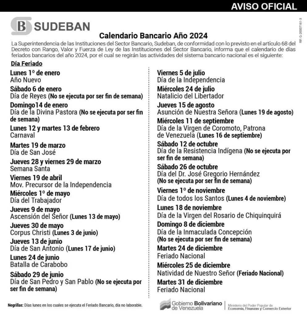 sudeban calendario