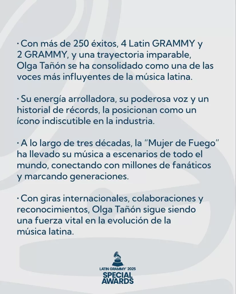 👏🎖️ Olga Tanon Premio a la Excelencia Musical 2025 🎼Olga Tanon es mucho mas que un icono del 1