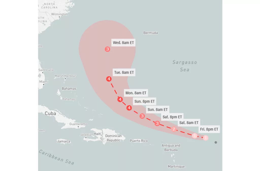 Huracán Erin se fortalece y podría alcanzar categoría 4 en el océano Atlántico