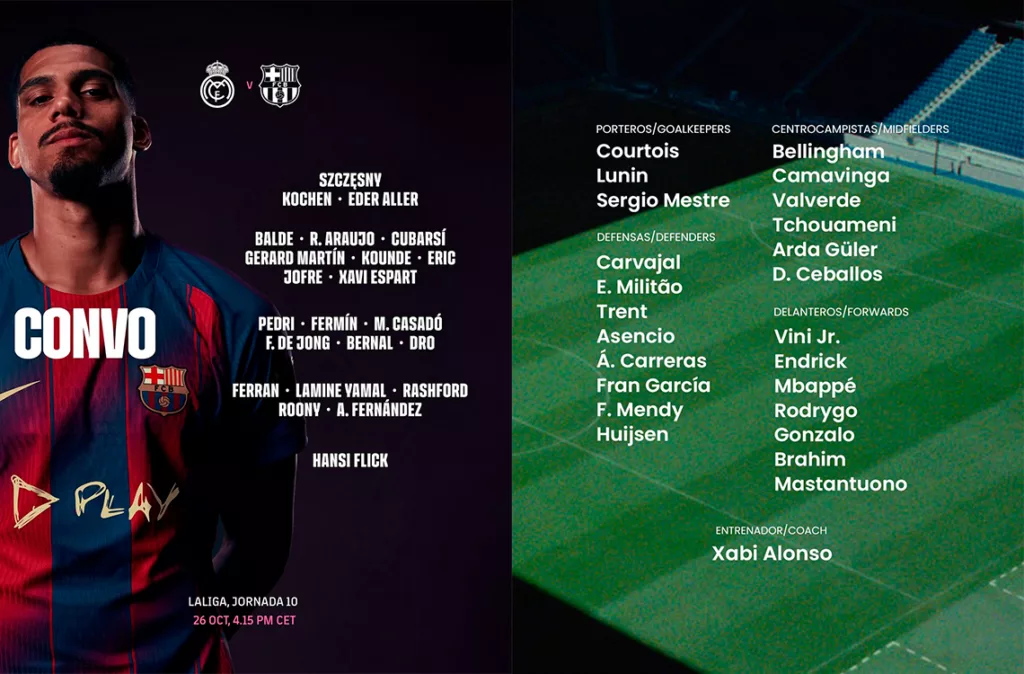 La cima de la Liga en juego en el "Clásico" de este domingo 26 de octubre