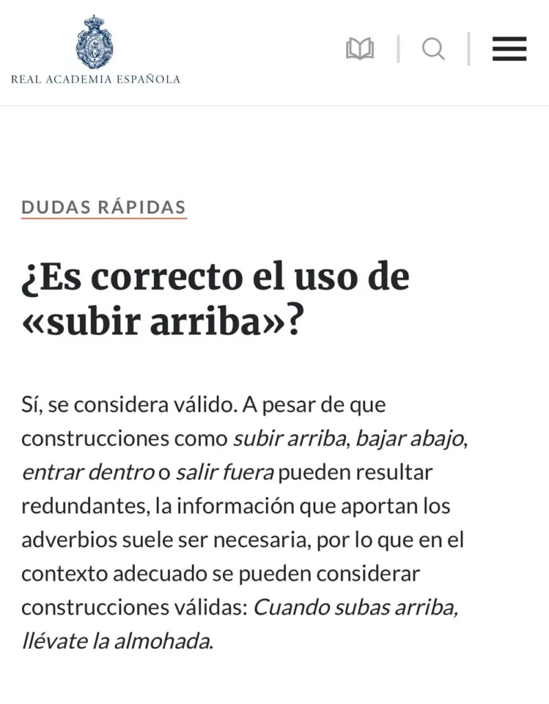 ¿Es un error decir "subir arriba" y "bajar abajo"? La RAE aclara que son válidos por énfasis
