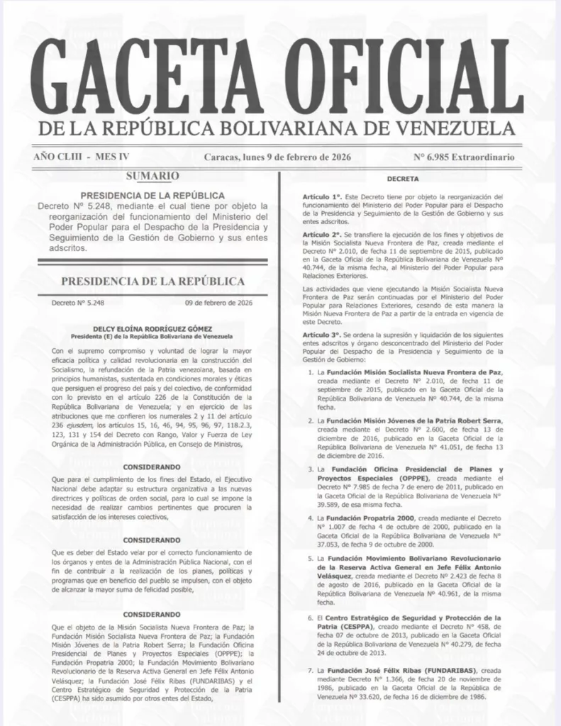 Delcy Rodríguez oficializa la supresión de siete fundaciones y reestructuración del Despacho Presidencial
