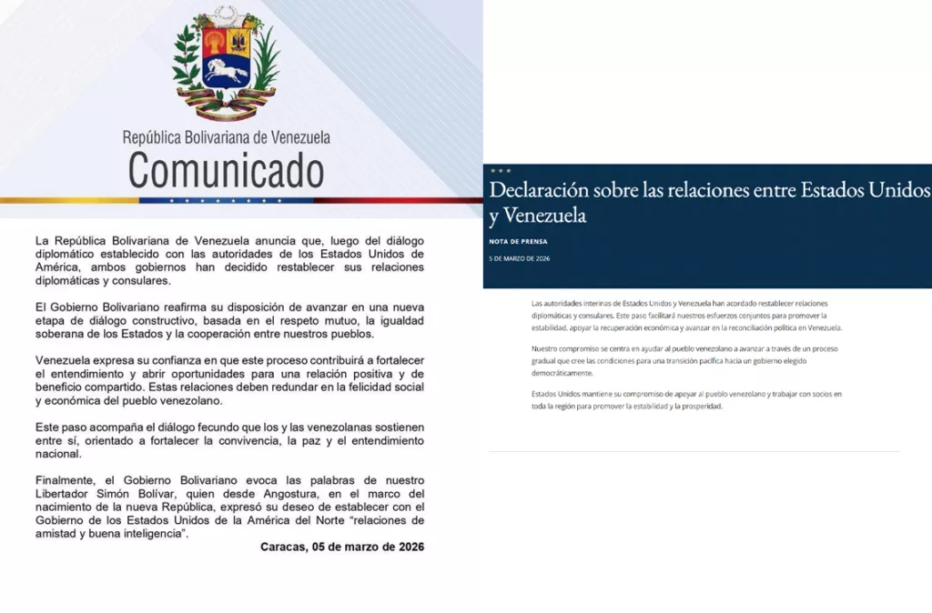 EE.UU. y Venezuela acuerdan formalmente restablecer relaciones diplomáticas