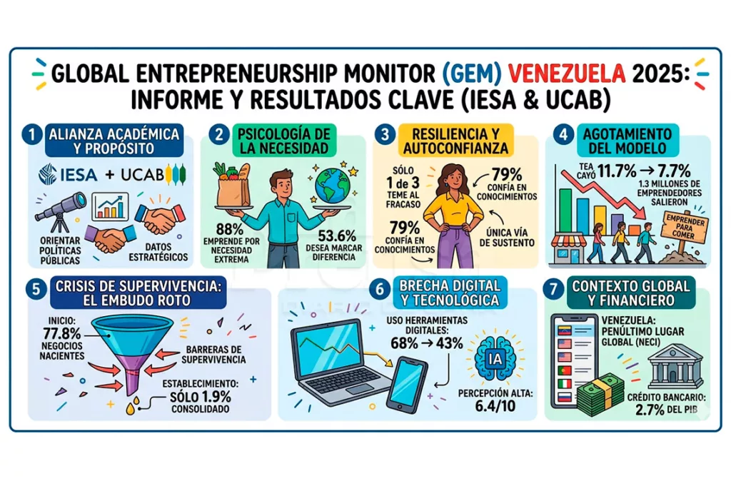 GEM 2025: Solo el 1,9% de los emprendimientos venezolanos logra consolidarse como empresa estable