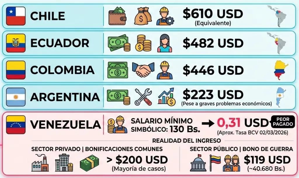Venezuela con el salario más bajo del continente