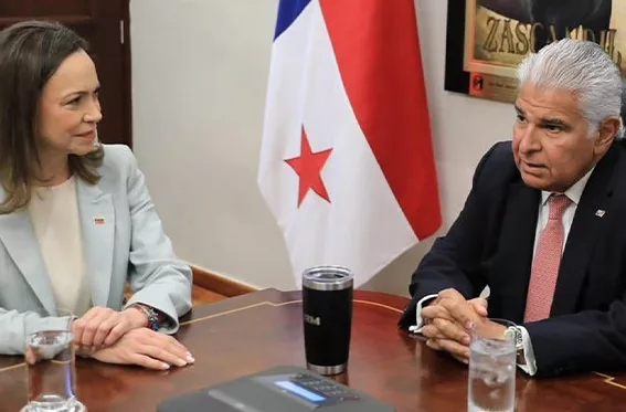 El presidente de Panamá, José Raúl Mulino, recibió a María Corina Machado en el Palacio de Las Garzas