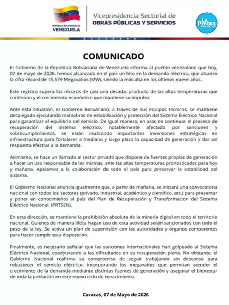 Comunicado del Gobierno
