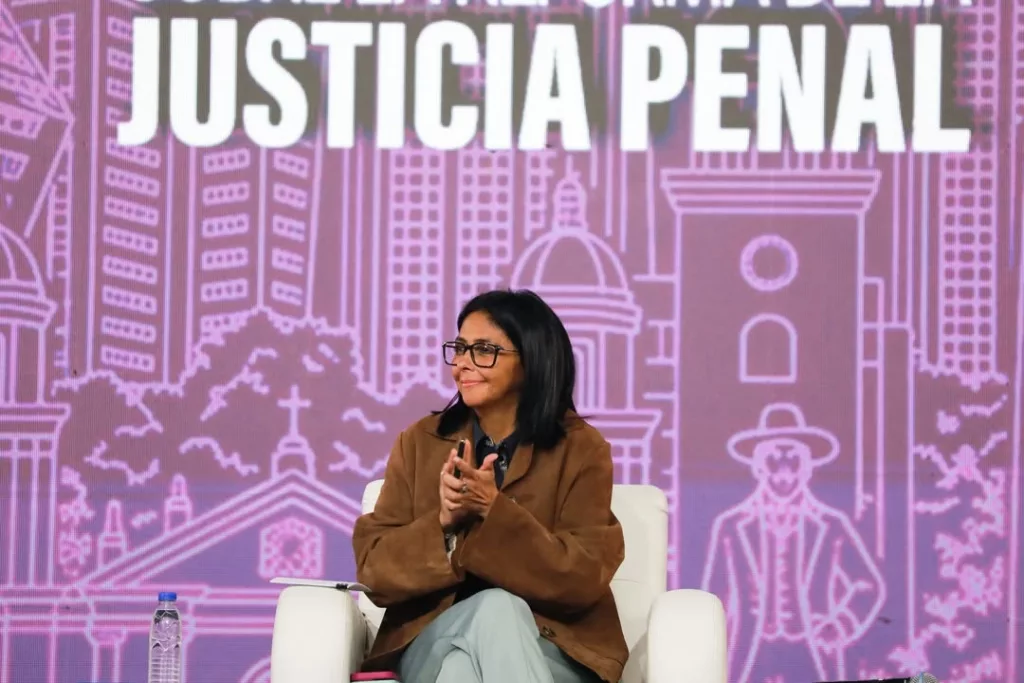 Delcy Rodríguez, presidente encargada de Venezuela, durante un acto para reformar la Justicia Penal en el país