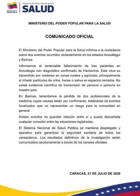 Confirman muertes por Hantavirus en Venezuela
