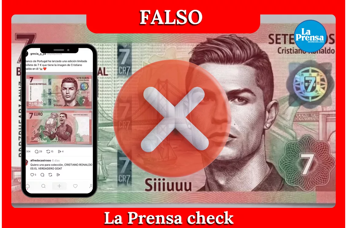 Es falso que Portugal emitió un billete de 7 euros en honor a Cristiano Ronaldo