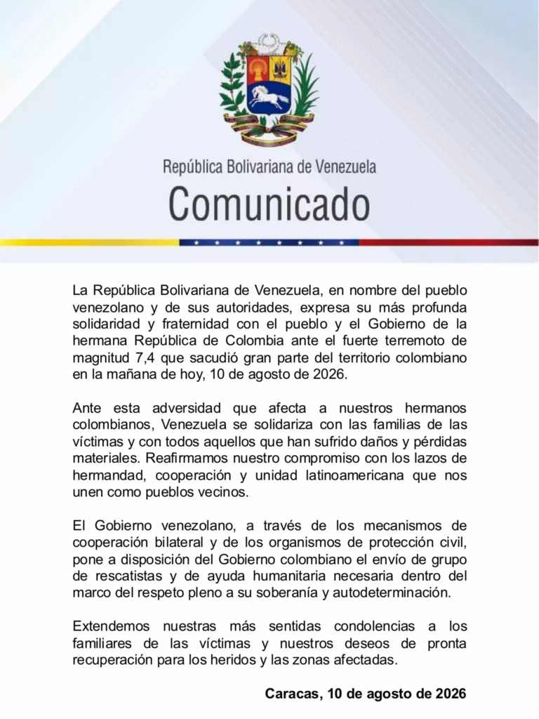 Gobierno de Venezuela ofrece rescatistas y ayuda humanitaria ante emergencia en Colombia