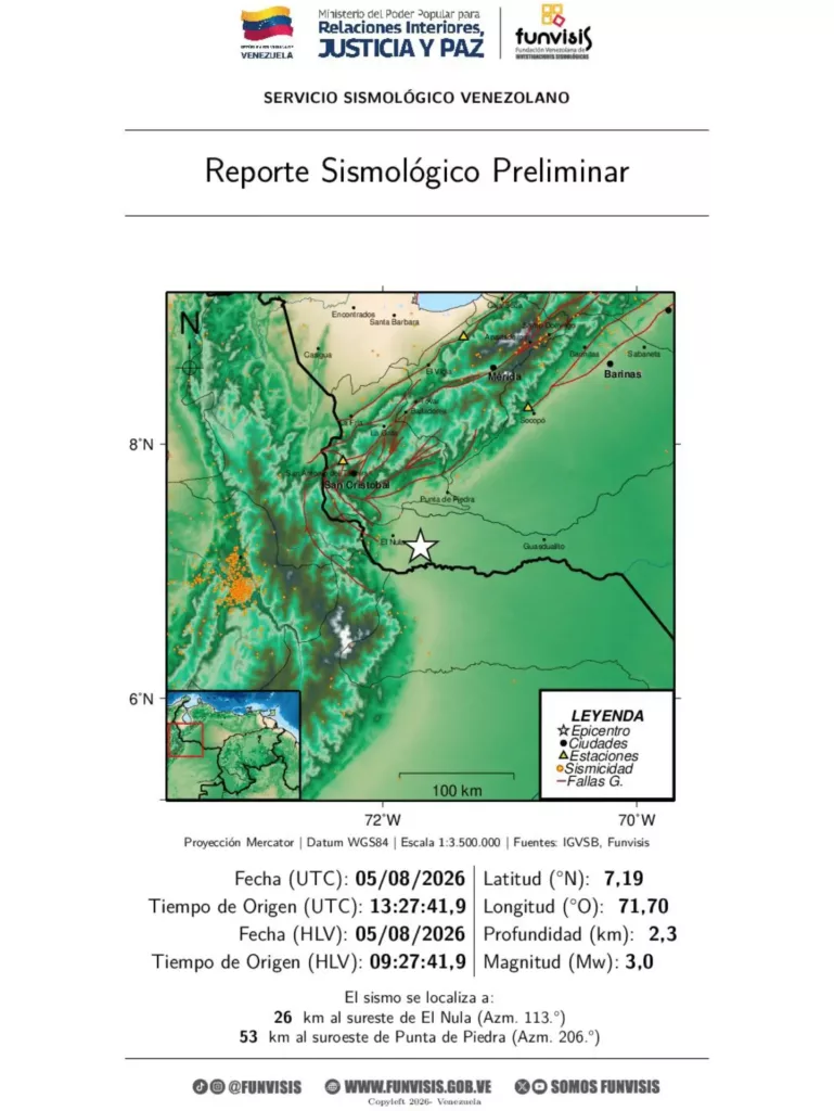 Funvisis reporta sismo de magnitud 3.0 en El Nula