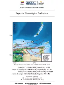 Funvisis reportó tres sismos entre Güiria y la Isla La Tortuga en menos de 30 minutos