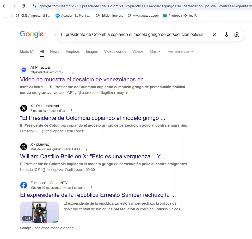 Una búsqueda en Google confirma que otros medios verificadores desmintieron esta publicación