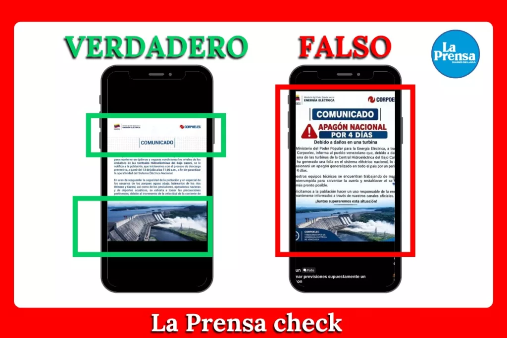 Corpoelec no anunció ningún apagón nacional. El comunicado es falso