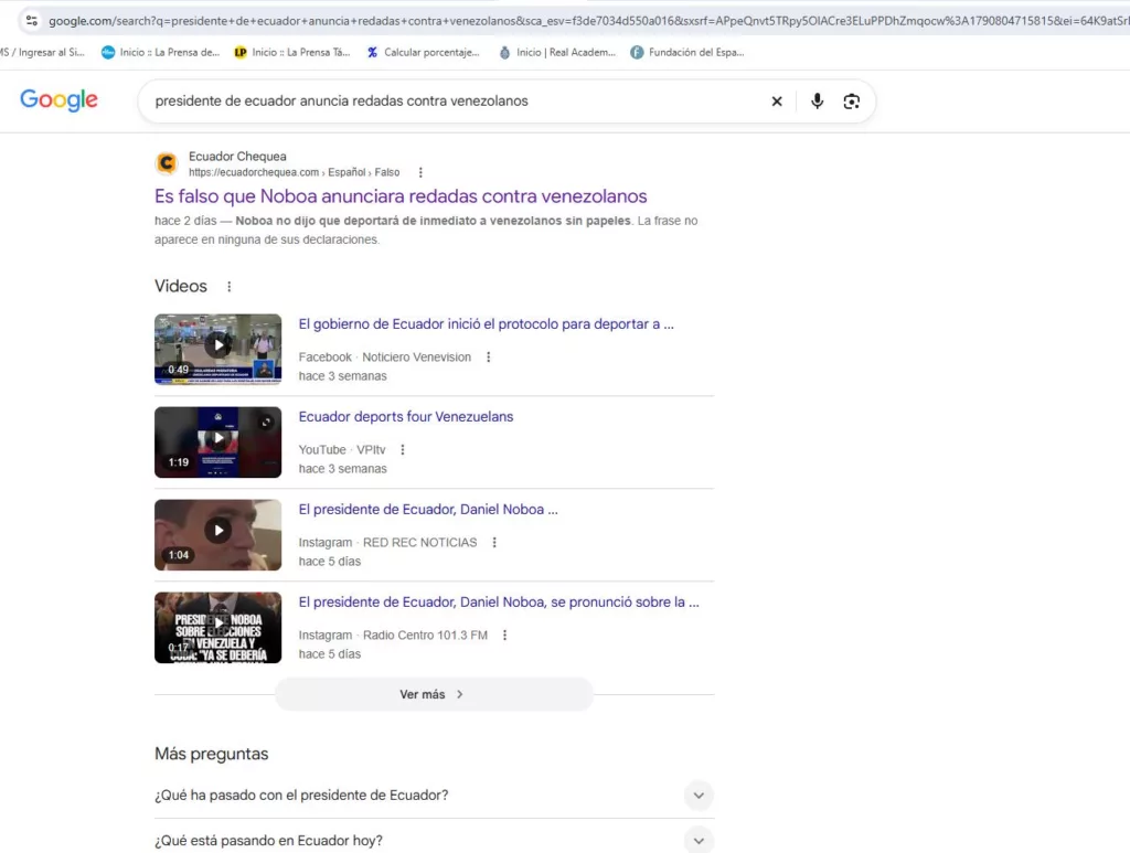 Una búsqueda en Google confirma que Noboa no anunció redadas contra migrantes