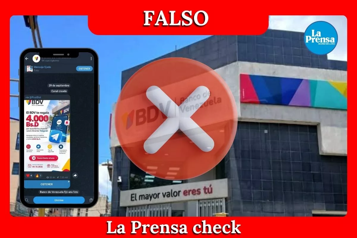 Es falso que el Banco de Venezuela está regalando 4.000 Bs. por suscribirse a su canal de Telegram