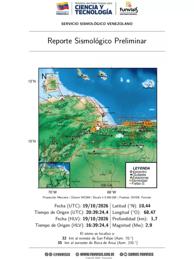 Sismo de magnitud 2,9 se registró al noreste de San Felipe este lunes