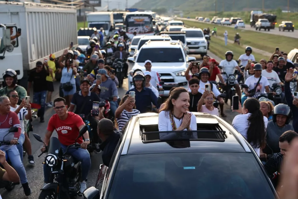 María Corina Machado en su regreso a Venezuela
