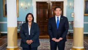 Marco Rubio y Dinorah Figuera se reunieron en Washington para respaldar la mesa de diálogo y la transición democrática